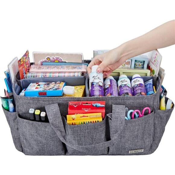 Craft Organizer Tote Bag with Multiple Pockets,Storage Art Caddy for Scrapbook - Picture 2 of 6